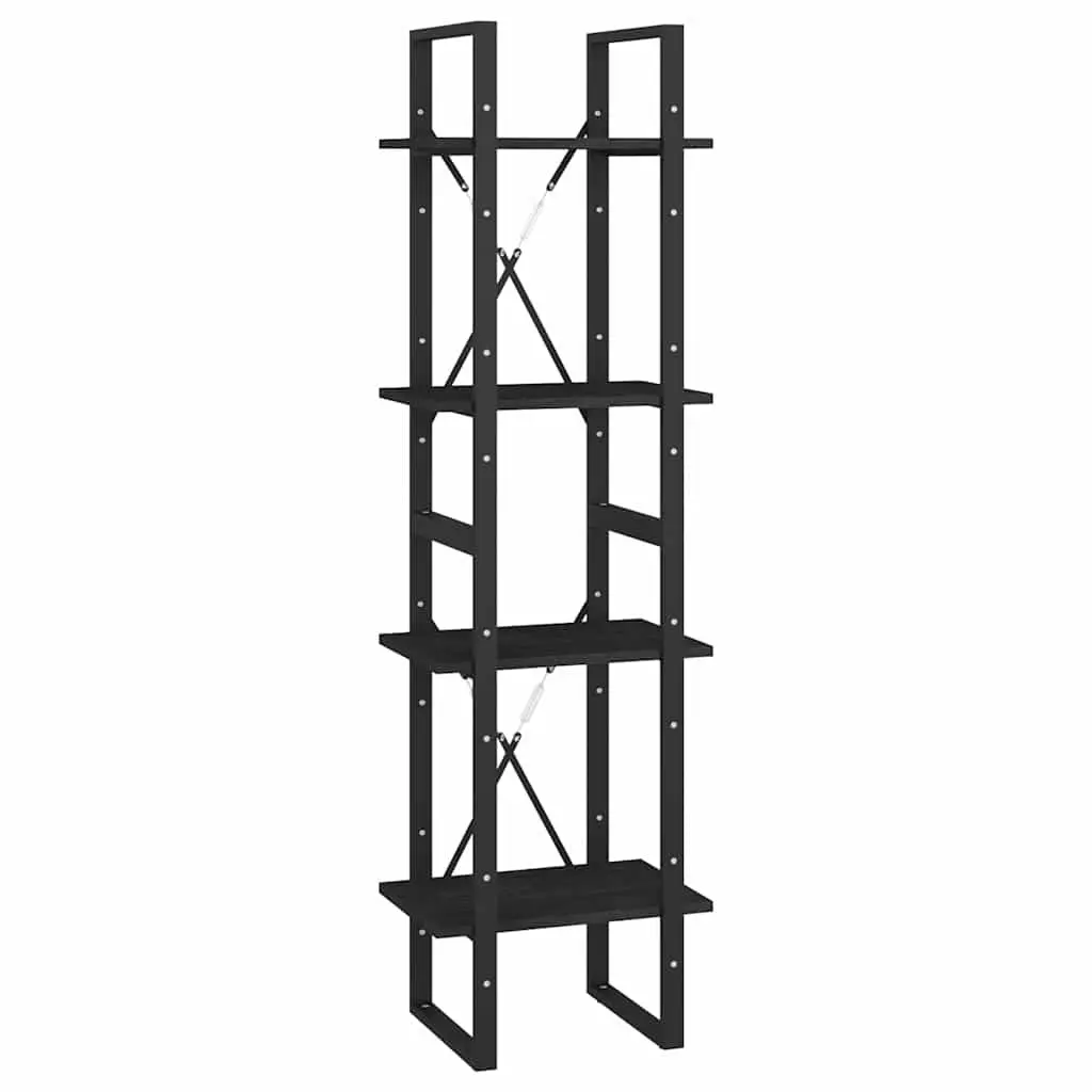 4-Tier Black Book Cabinet in Solid Pine Wood