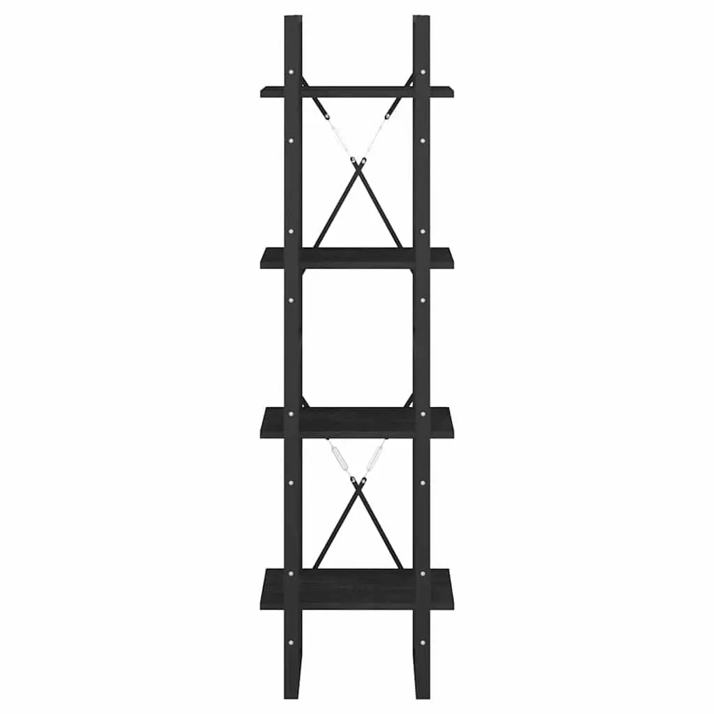 4-Tier Black Book Cabinet in Solid Pine Wood