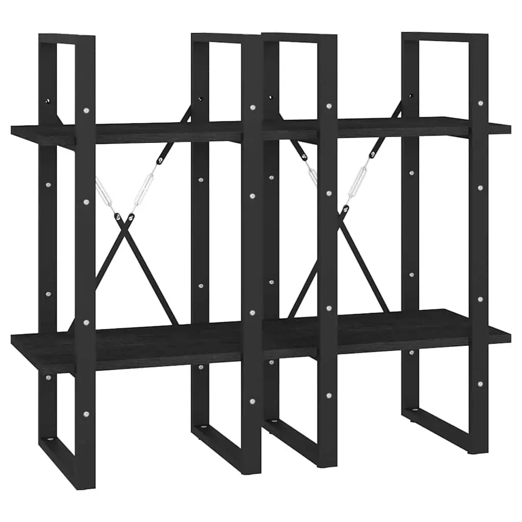 4-Tier Black Book Cabinet in Solid Pine Wood