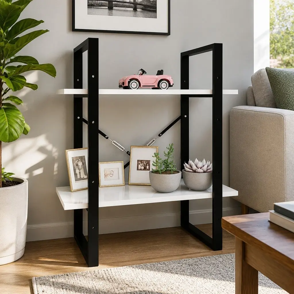 Book Cabinet White 2-Tier 60x30x70cm Engineered Wood Storage Shelves
