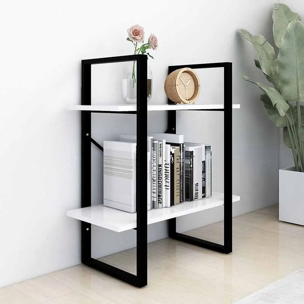 Book Cabinet White 2-Tier 60x30x70cm Engineered Wood Storage Shelves