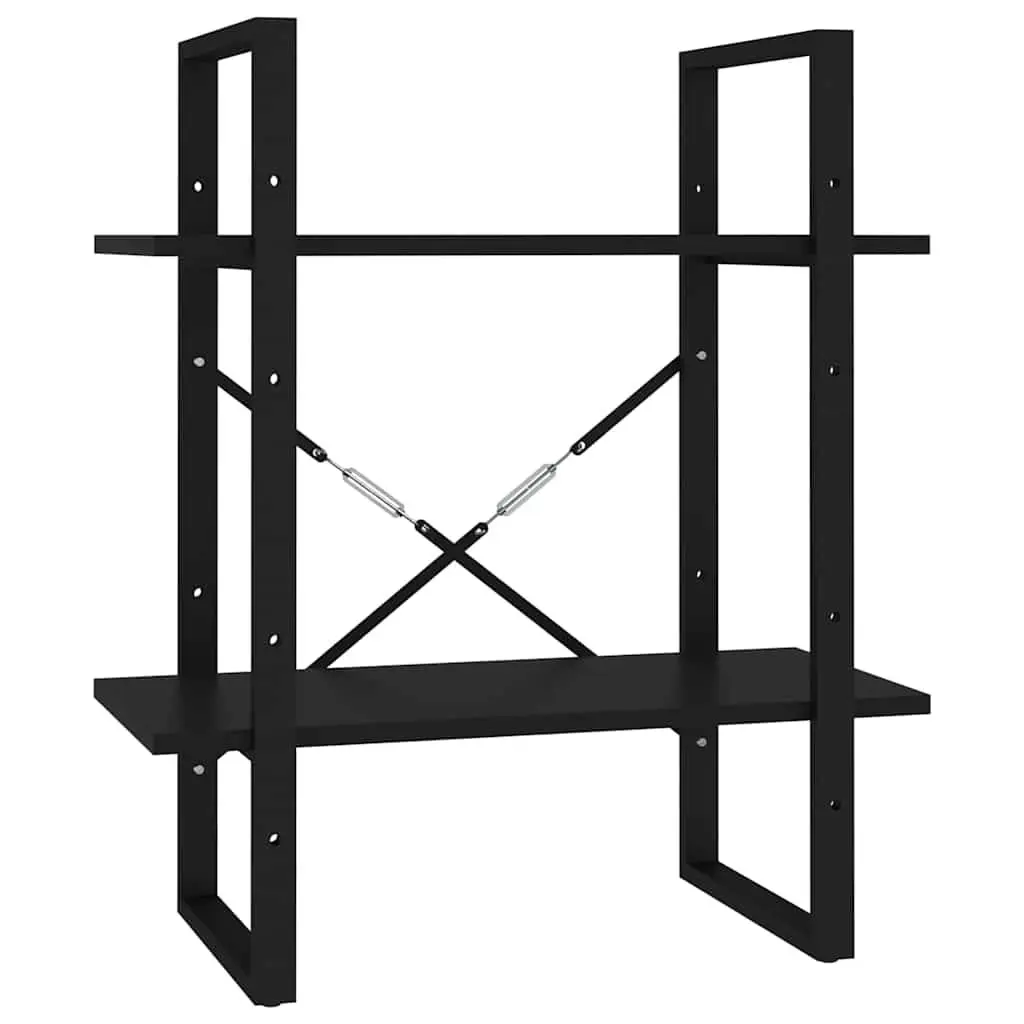 2 Tier Bookshelf Engineered Wood Black Storage Cabinet Display Unit