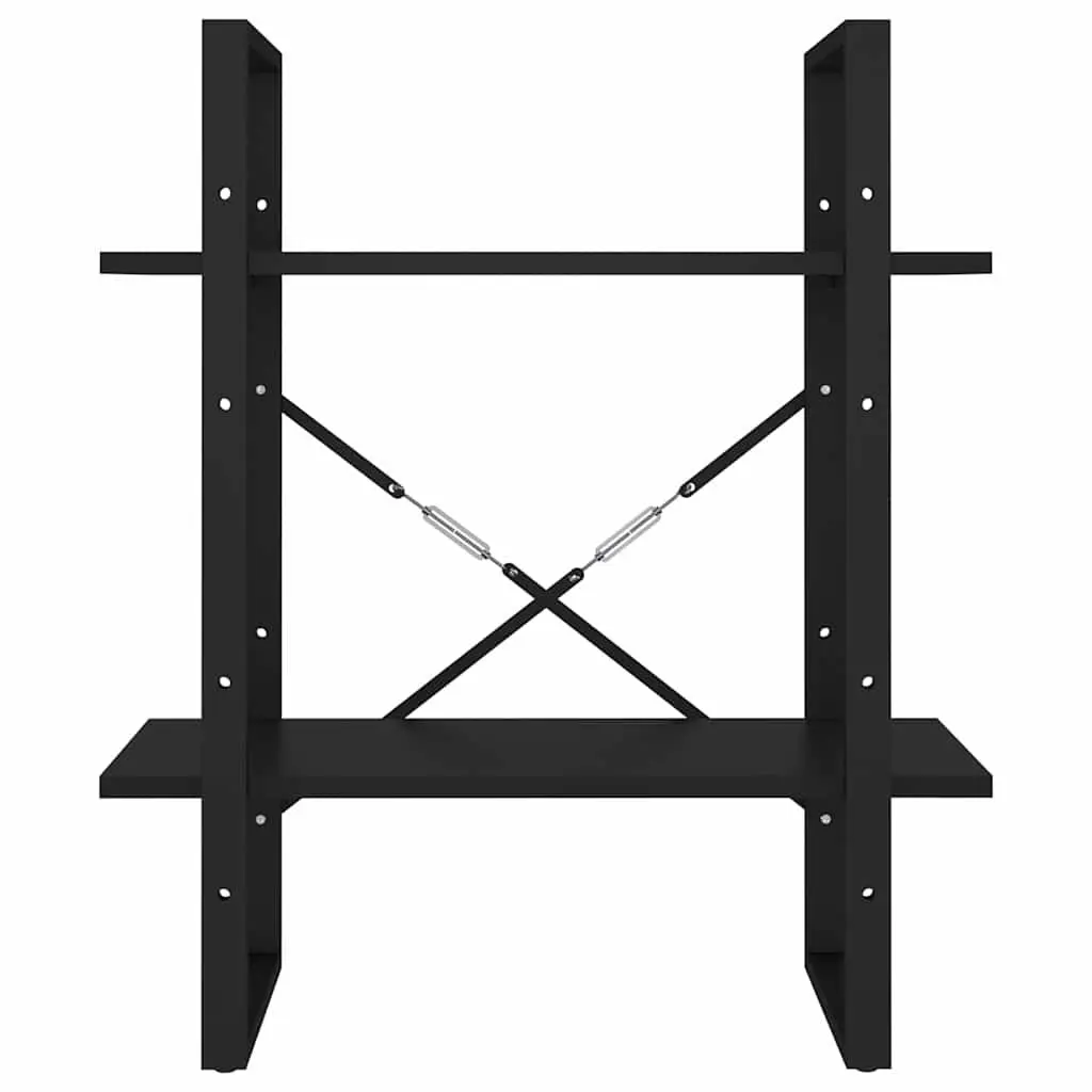 2 Tier Bookshelf Engineered Wood Black Storage Cabinet Display Unit