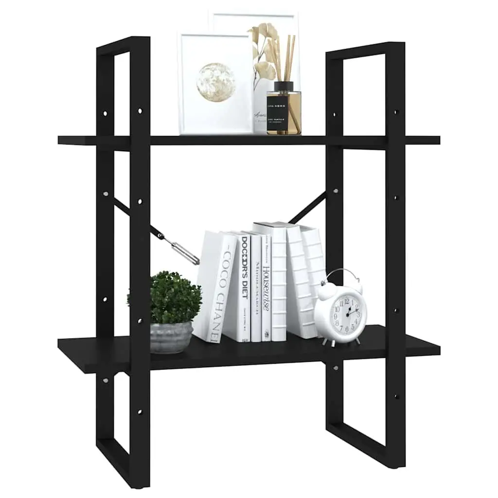 2 Tier Bookshelf Engineered Wood Black Storage Cabinet Display Unit