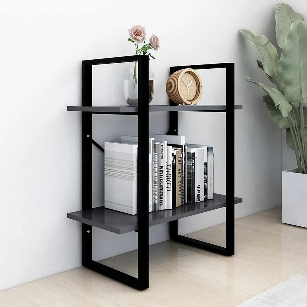 2-Tier Book Cabinet Bookshelf Storage Shelving Unit Grey 60x30x70 cm Engineered Wood