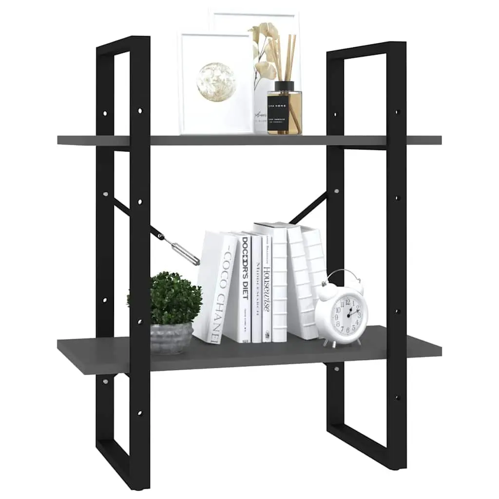 2-Tier Book Cabinet Bookshelf Storage Shelving Unit Grey 60x30x70 cm Engineered Wood