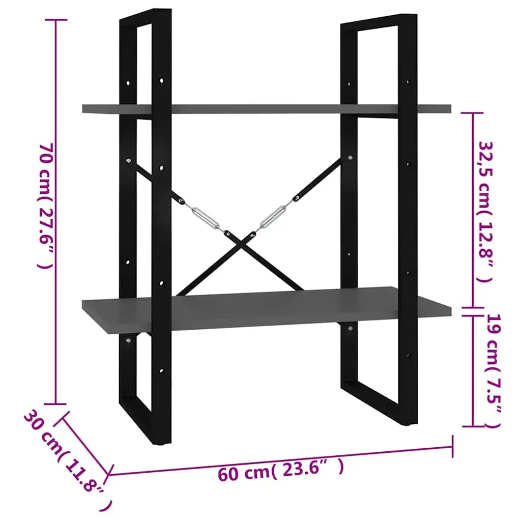 2-Tier Book Cabinet Bookshelf Storage Shelving Unit Grey 60x30x70 cm Engineered Wood