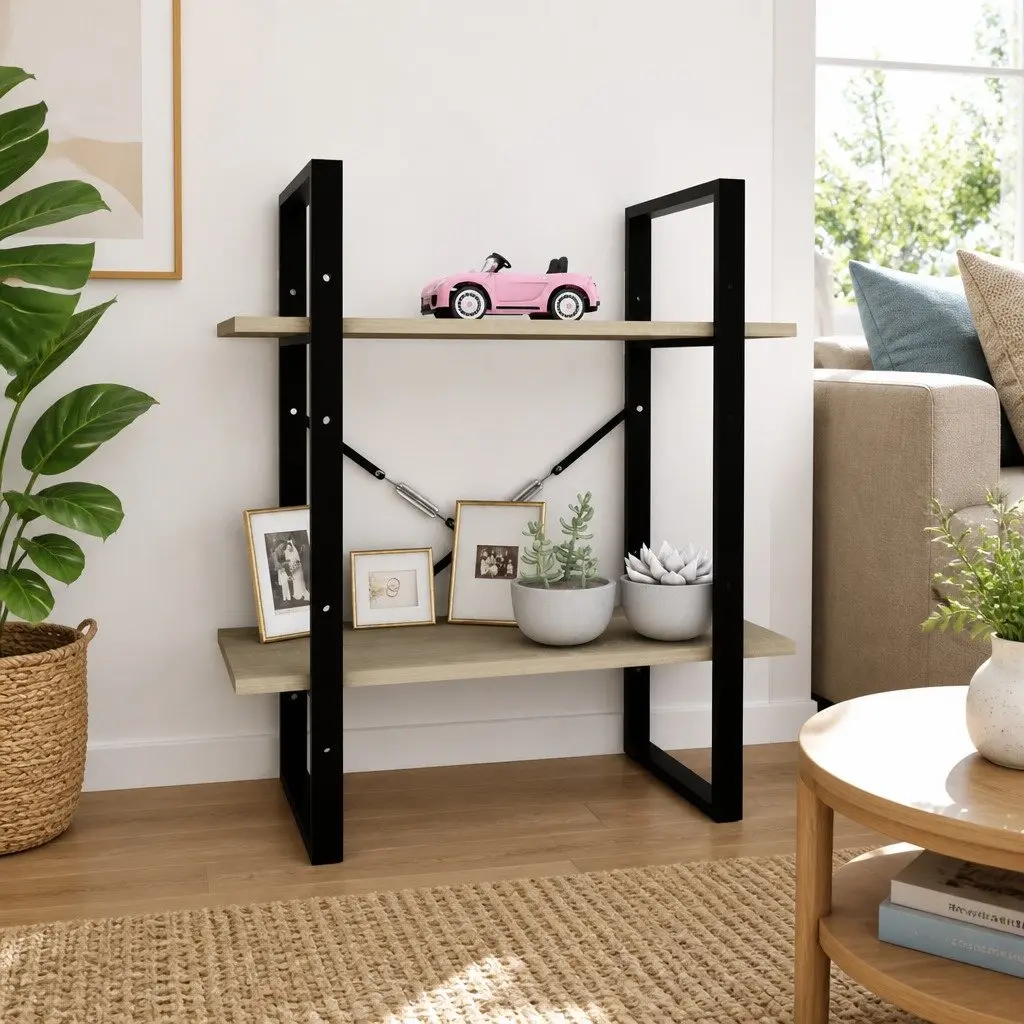 2-Tier Book Cabinet Brown Engineered Wood 60 x 30 x 70 cm Storage Shelving Unit