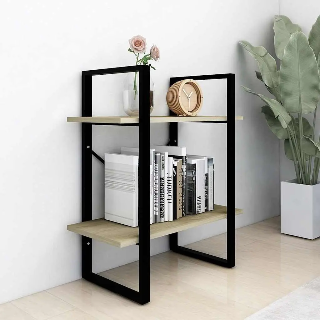 2-Tier Book Cabinet Brown Engineered Wood 60 x 30 x 70 cm Storage Shelving Unit