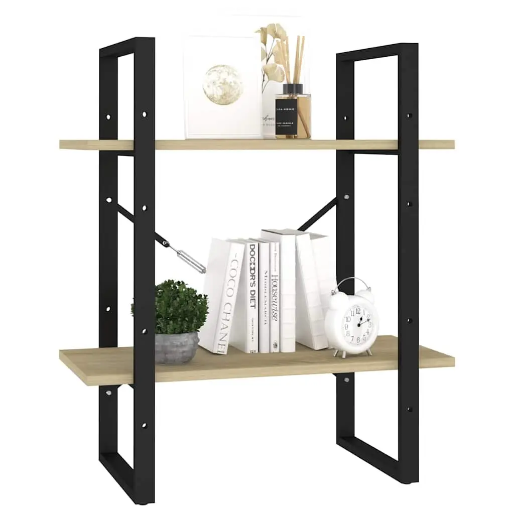 2-Tier Book Cabinet Brown Engineered Wood 60 x 30 x 70 cm Storage Shelving Unit