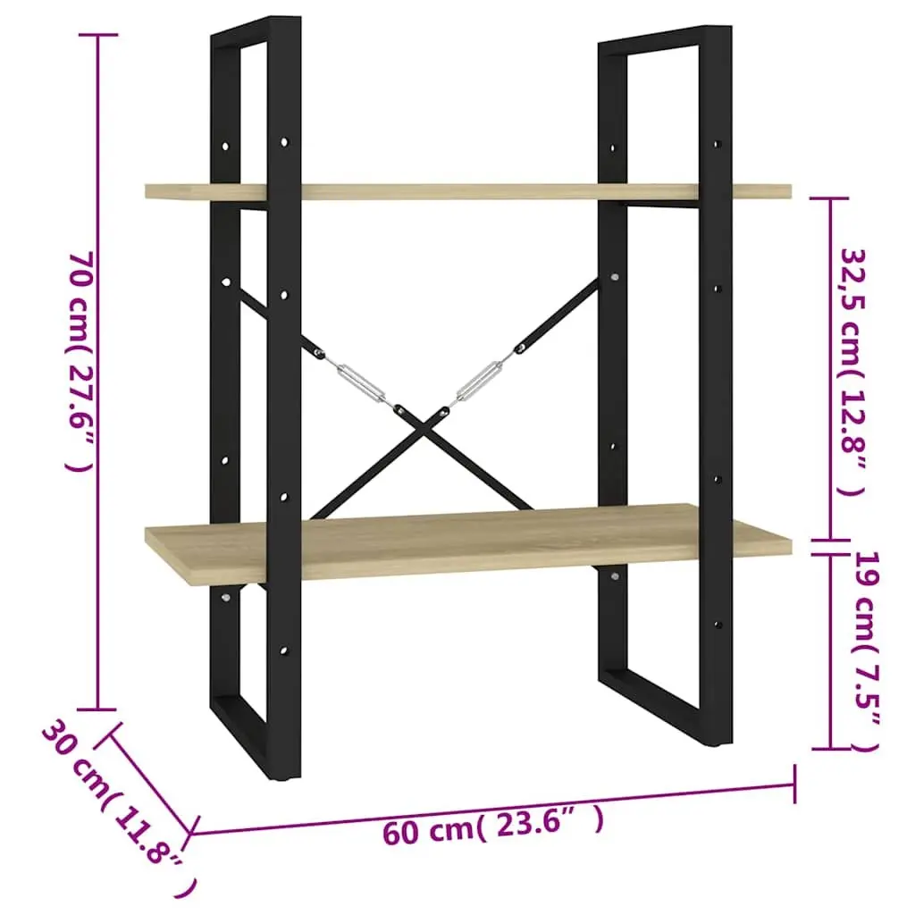 2-Tier Book Cabinet Brown Engineered Wood 60 x 30 x 70 cm Storage Shelving Unit