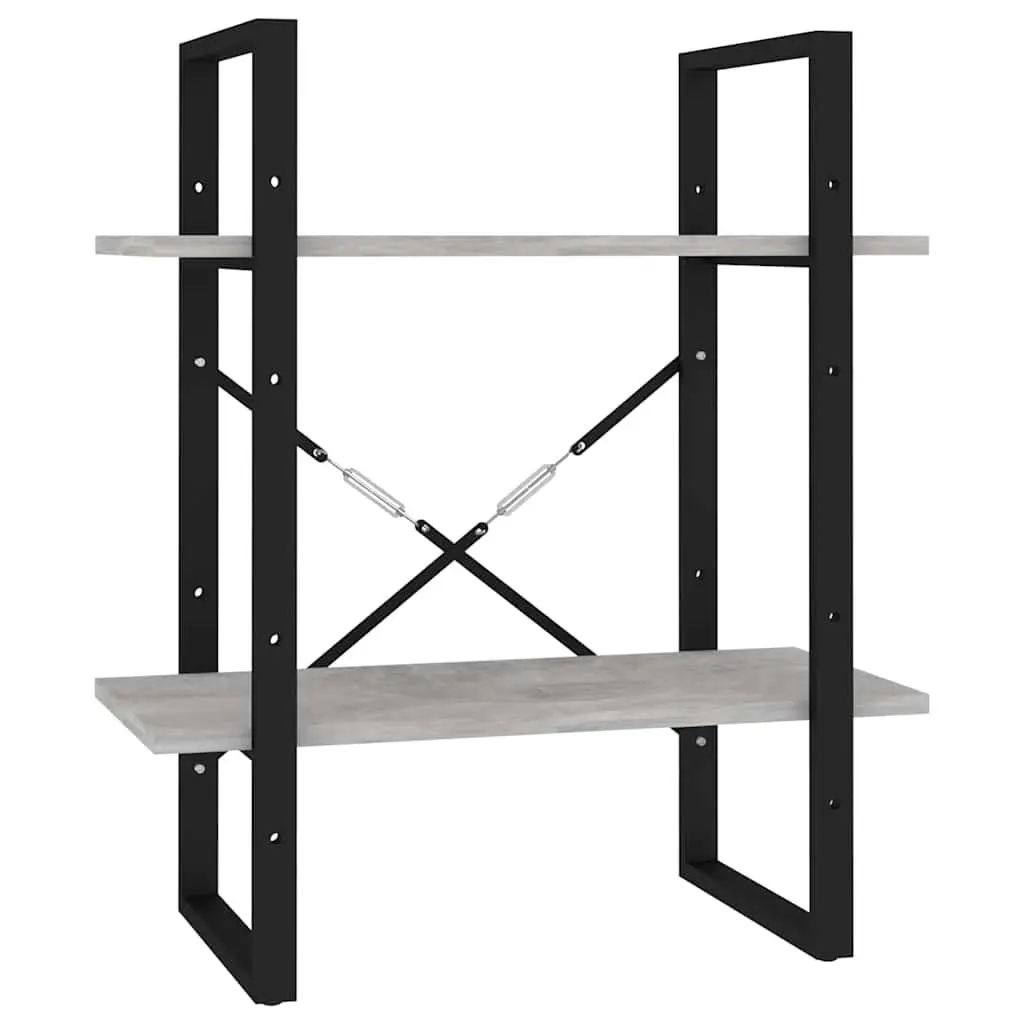 2-Tier Book Cabinet Grey Engineered Wood Storage Display Shelf