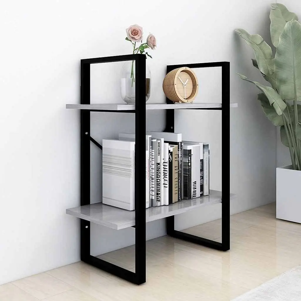 2-Tier Book Cabinet Grey Engineered Wood Storage Display Shelf