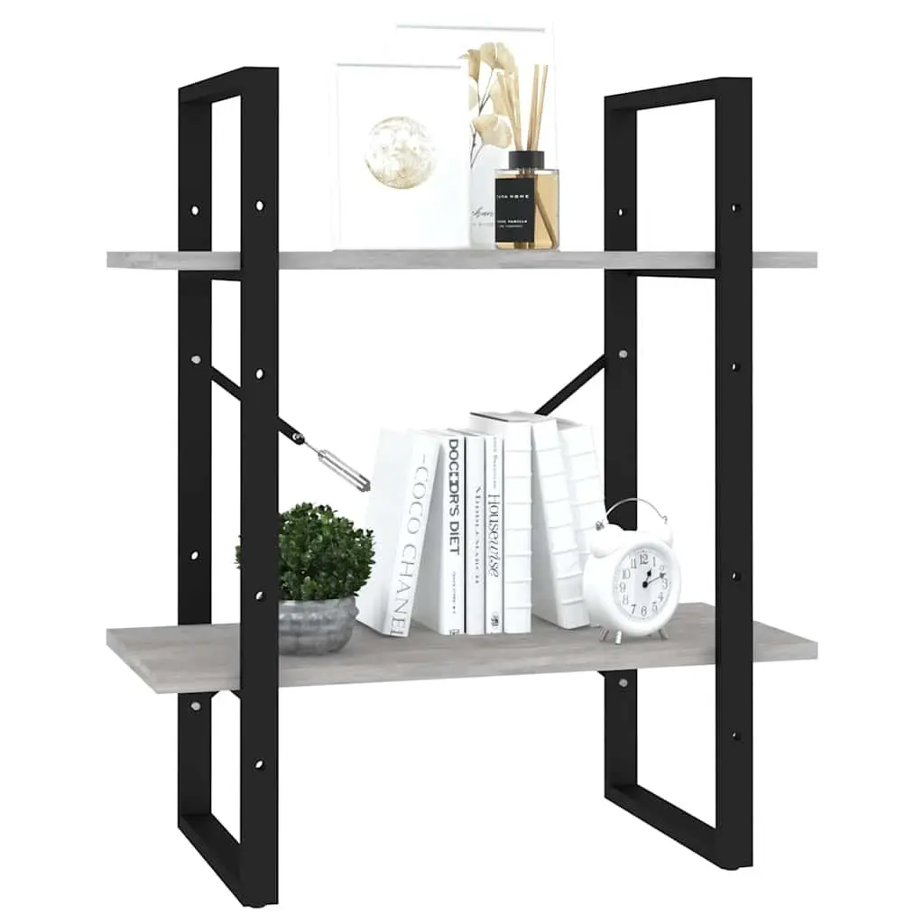 2-Tier Book Cabinet Grey Engineered Wood Storage Display Shelf