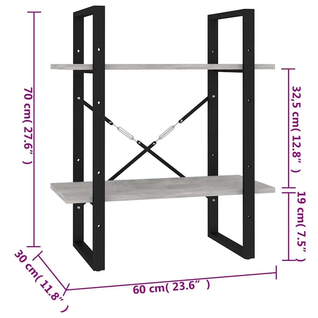 2-Tier Book Cabinet Grey Engineered Wood Storage Display Shelf