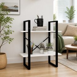 2-Tier White Book Cabinet in Solid Pine Wood