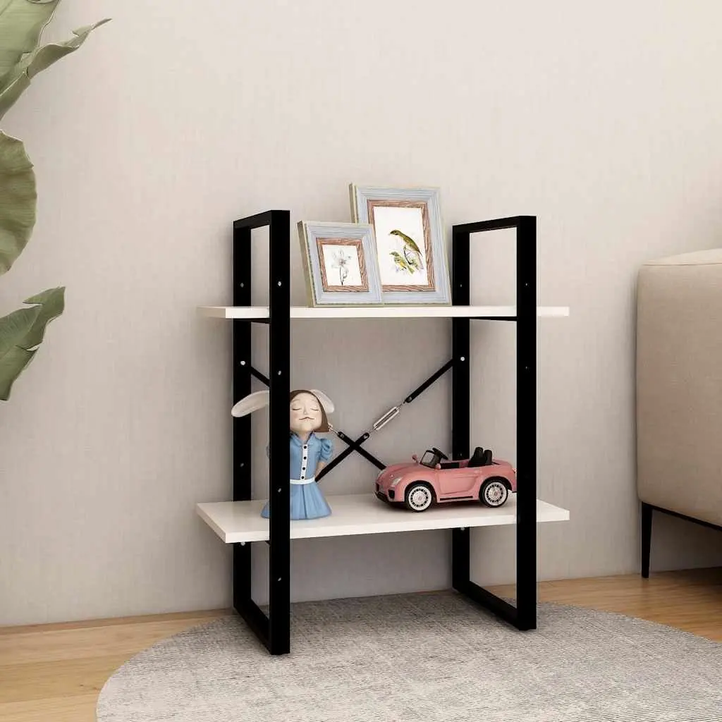 White 2-Tier Bookcase Solid Pine Wood Storage Shelving Unit