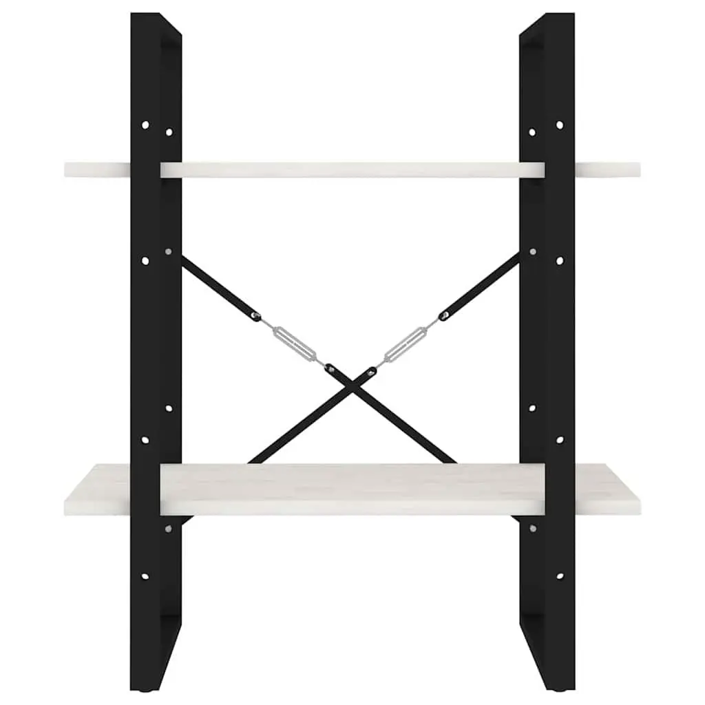White 2-Tier Bookcase Solid Pine Wood Storage Shelving Unit