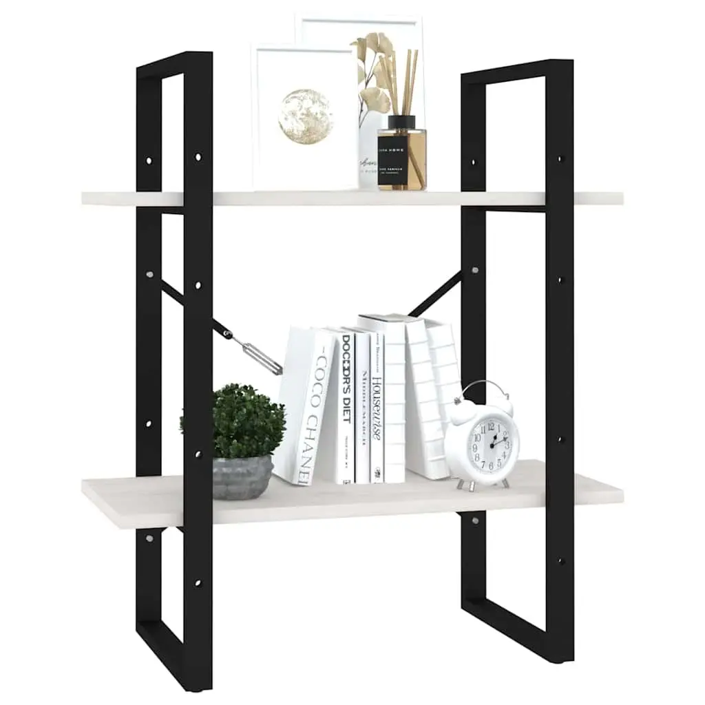White 2-Tier Bookcase Solid Pine Wood Storage Shelving Unit