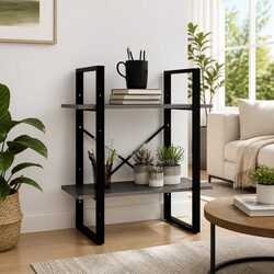 2-Tier Book Cabinet in Solid Pine Wood - Grey