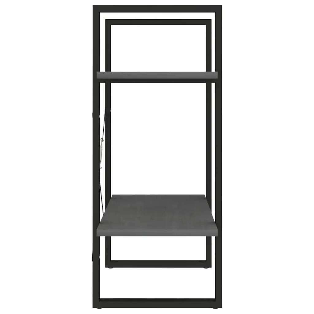 2-Tier Book Cabinet Grey Solid Pine Wood Standing Bookshelf Storage Shelves