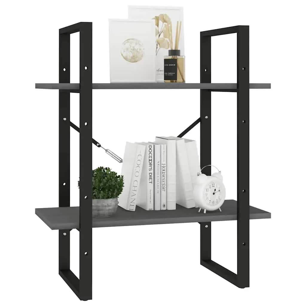 2-Tier Book Cabinet Grey Solid Pine Wood Standing Bookshelf Storage Shelves