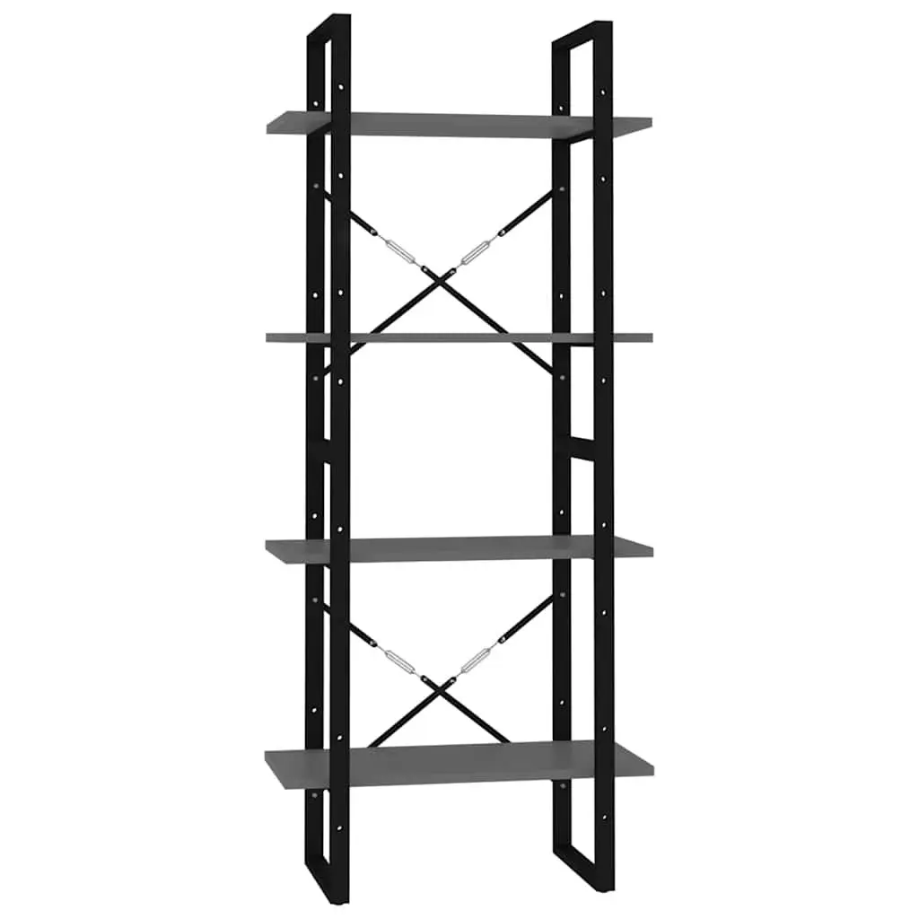 4-Tier Book Cabinet Grey Industrial Style 60x30x140cm Engineered Wood