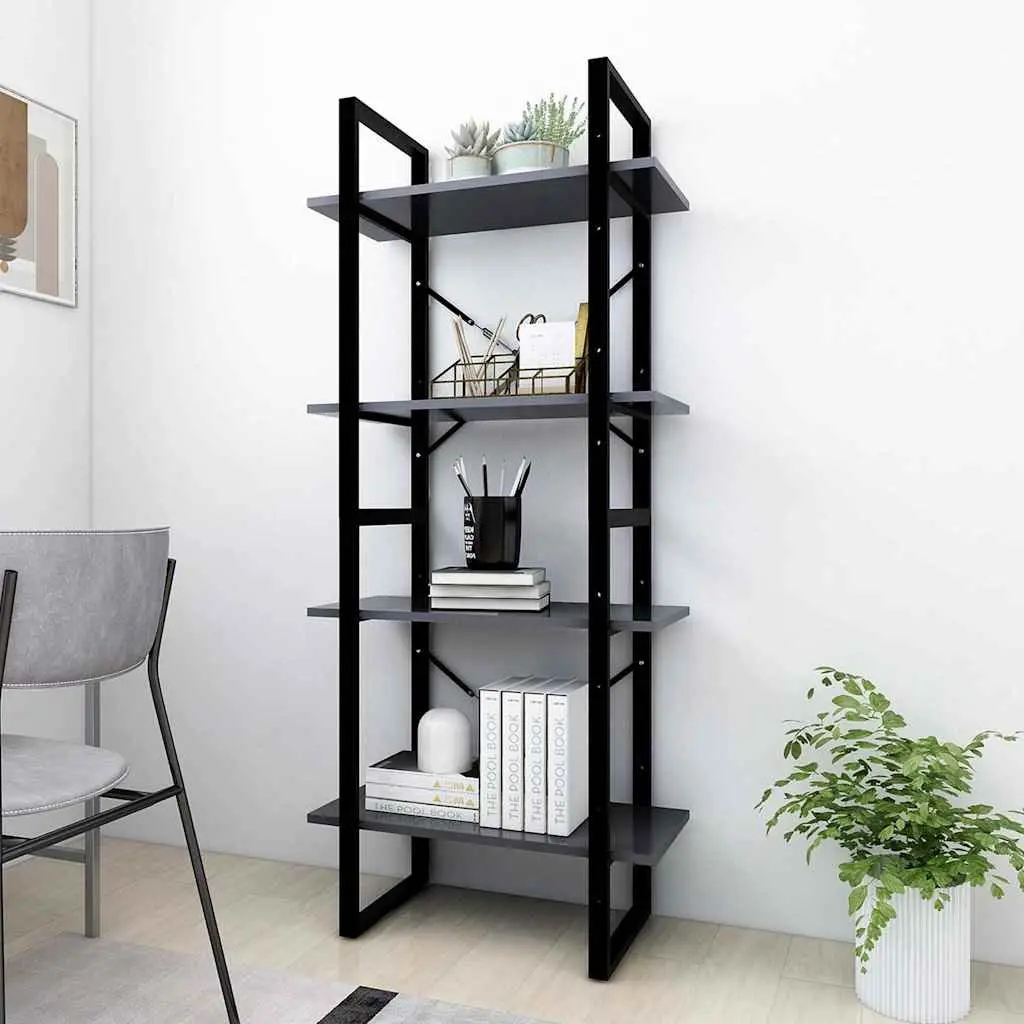 4-Tier Book Cabinet Grey Industrial Style 60x30x140cm Engineered Wood