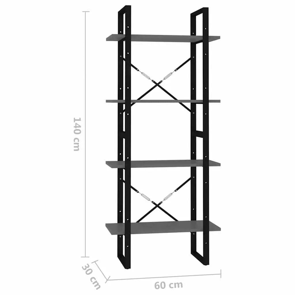 4-Tier Book Cabinet Grey Industrial Style 60x30x140cm Engineered Wood