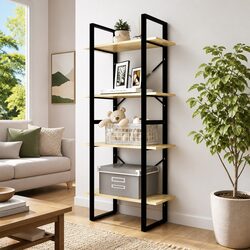 4-Tier Book Cabinet in Solid Pine Wood for Cozy Storage