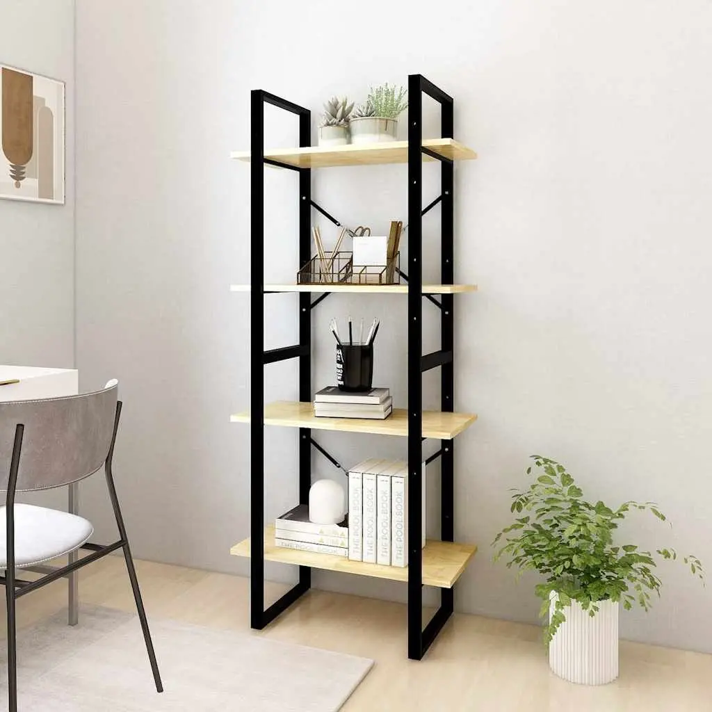 4-Tier Book Cabinet Brown Solid Pine Wood Shelving Unit 60x30x140cm