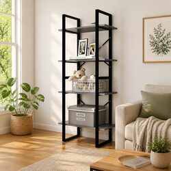 4-Tier Grey Pine Wood Book Cabinet for Cozy Spaces