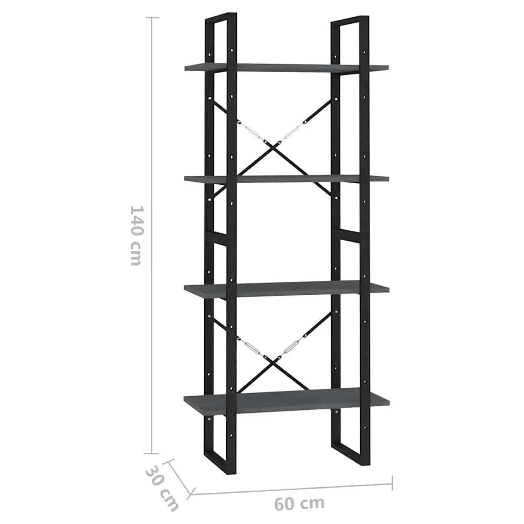4-Tier Book Cabinet Grey Solid Pine Wood Bookshelf Storage Shelving Unit