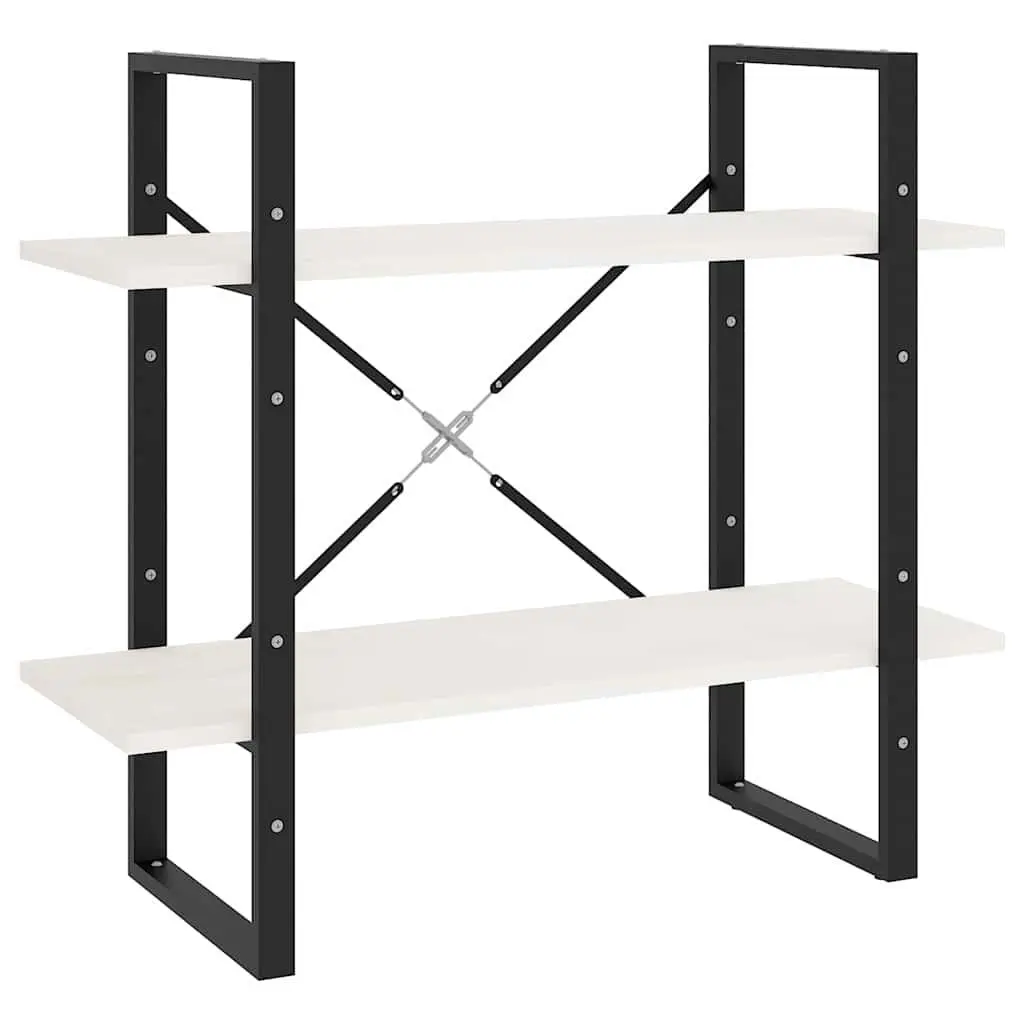 Bookcase White Solid Pinewood 2-Tier Storage Display Shelf Unit 80x30x70cm