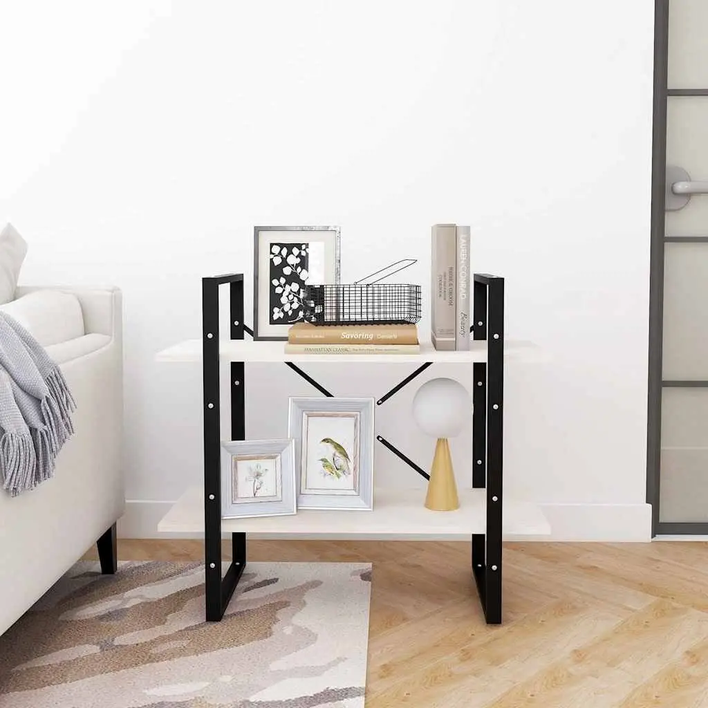 Bookcase White Solid Pinewood 2-Tier Storage Display Shelf Unit 80x30x70cm