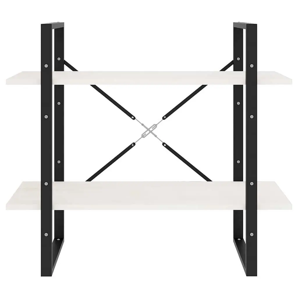 Bookcase White Solid Pinewood 2-Tier Storage Display Shelf Unit 80x30x70cm