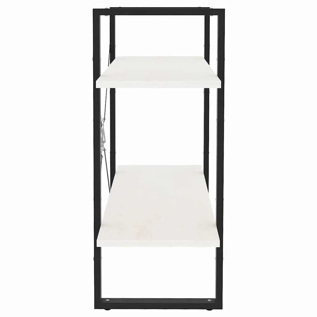 Bookcase White Solid Pinewood 2-Tier Storage Display Shelf Unit 80x30x70cm