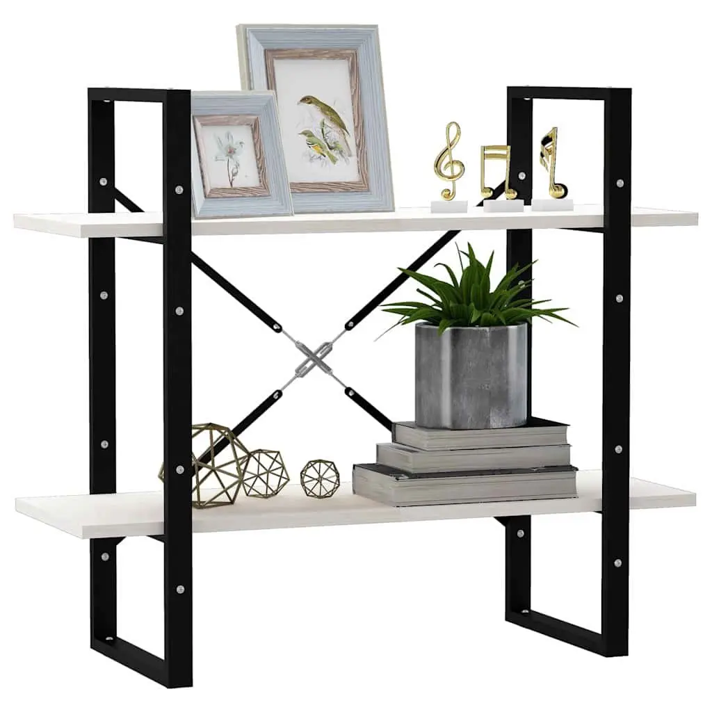 Bookcase White Solid Pinewood 2-Tier Storage Display Shelf Unit 80x30x70cm