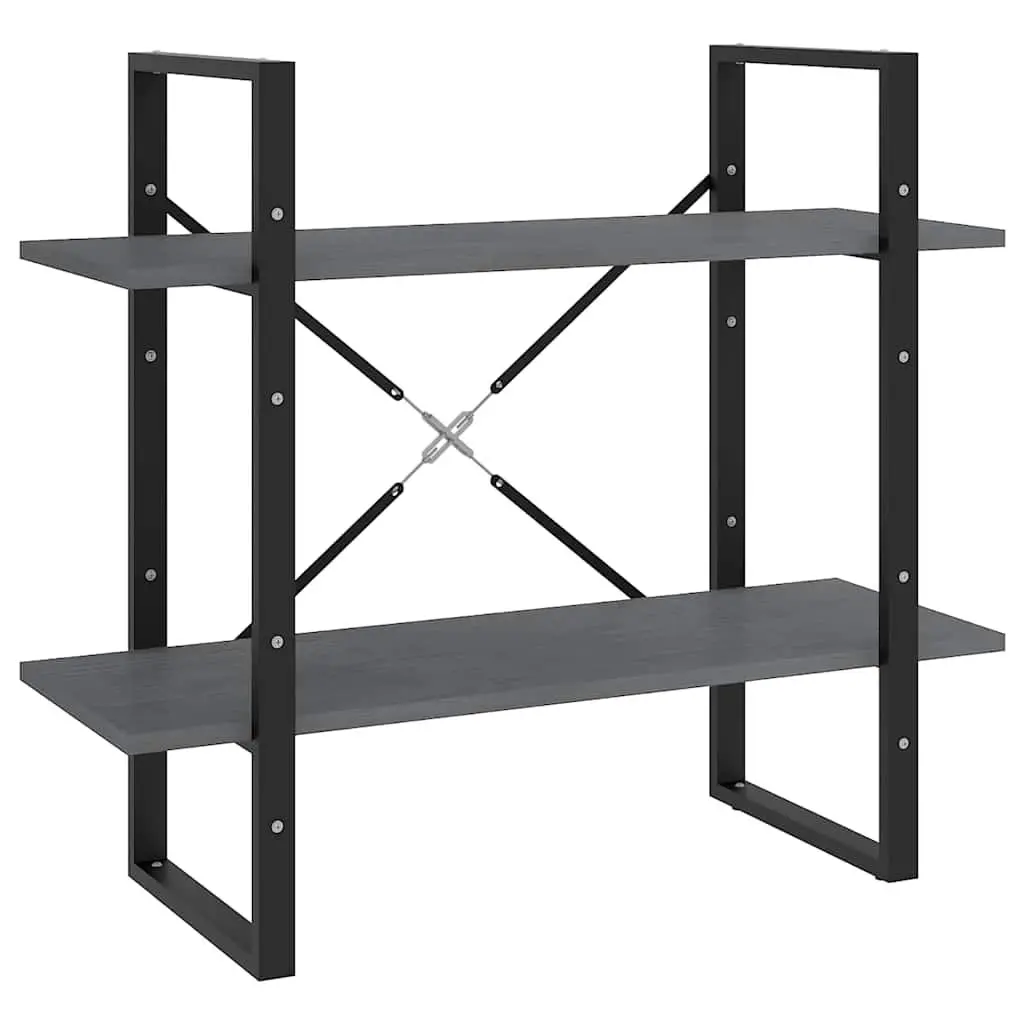 2-Tier Book Cabinet Grey Solid Pine Wood Shelving Unit Storage Bookcase