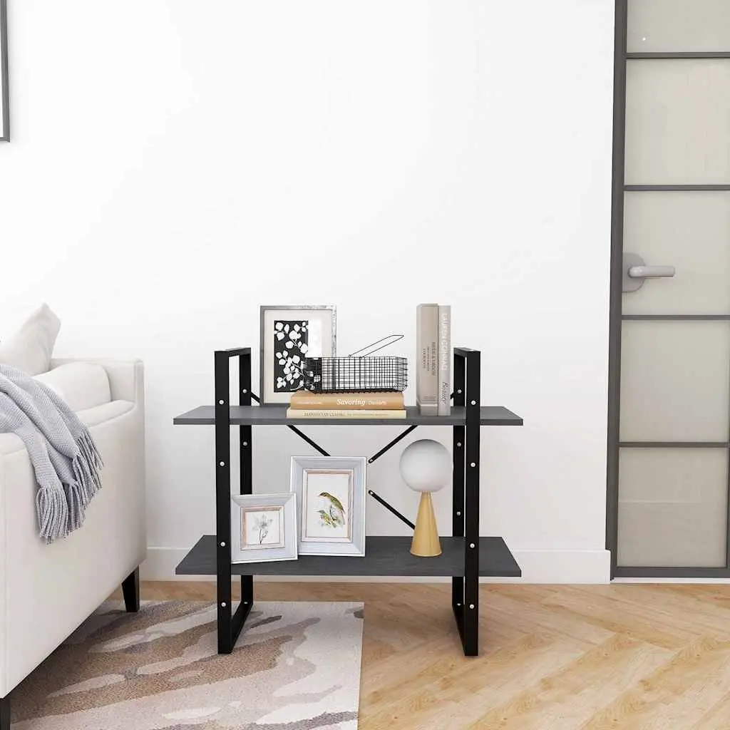 2-Tier Book Cabinet Grey Solid Pine Wood Shelving Unit Storage Bookcase