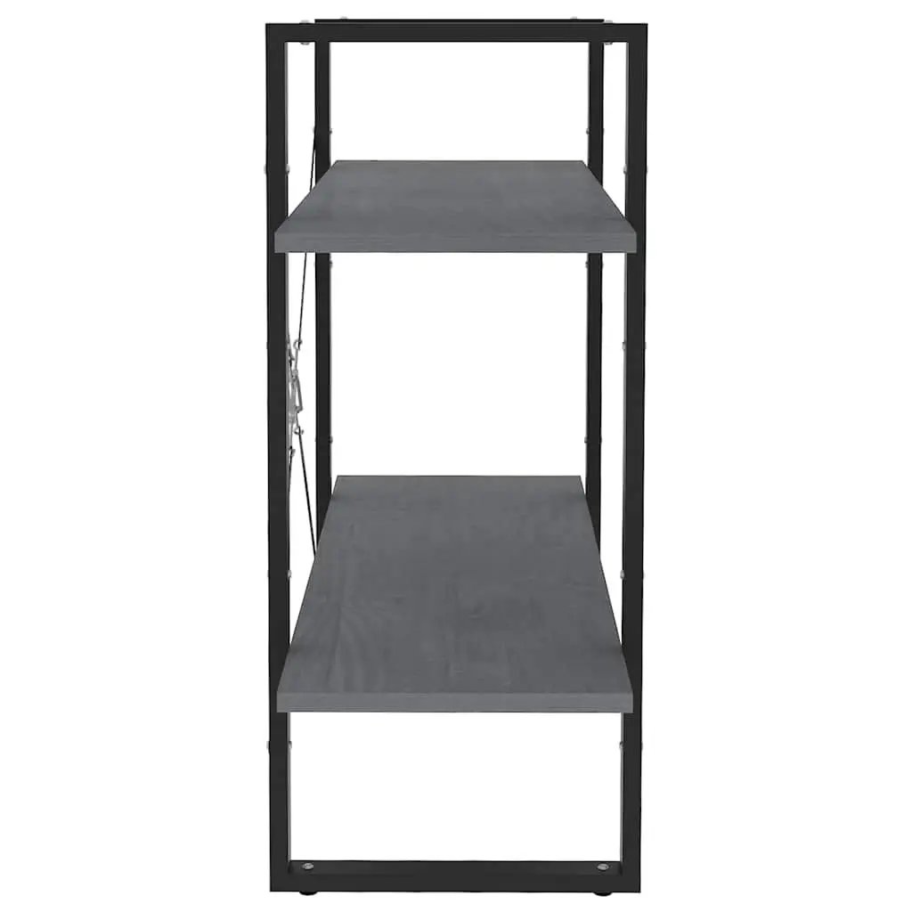 2-Tier Book Cabinet Grey Solid Pine Wood Shelving Unit Storage Bookcase