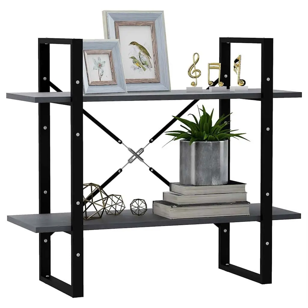 2-Tier Book Cabinet Grey Solid Pine Wood Shelving Unit Storage Bookcase