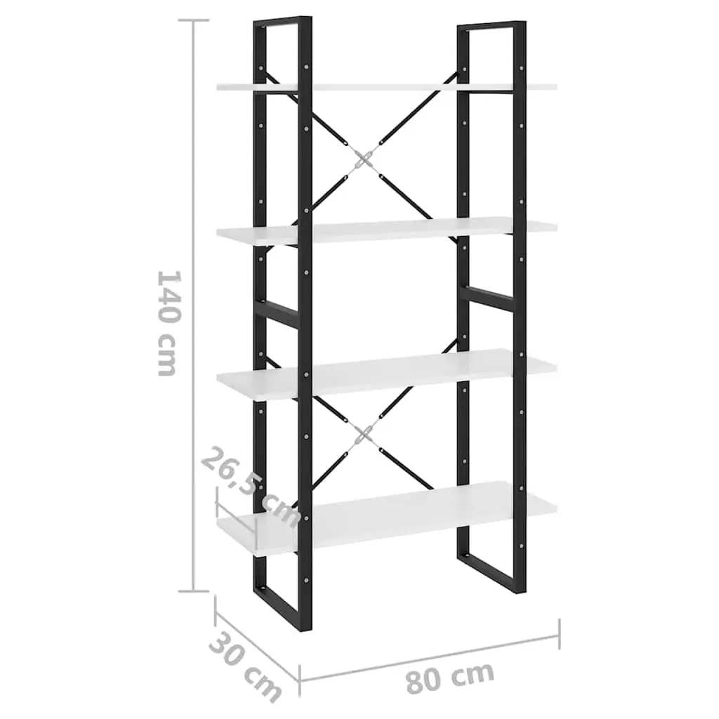 4-Tier White Bookcase for Home Storage and Display