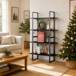 4-Tier Book Cabinet Black Engineered Wood Storage Unit