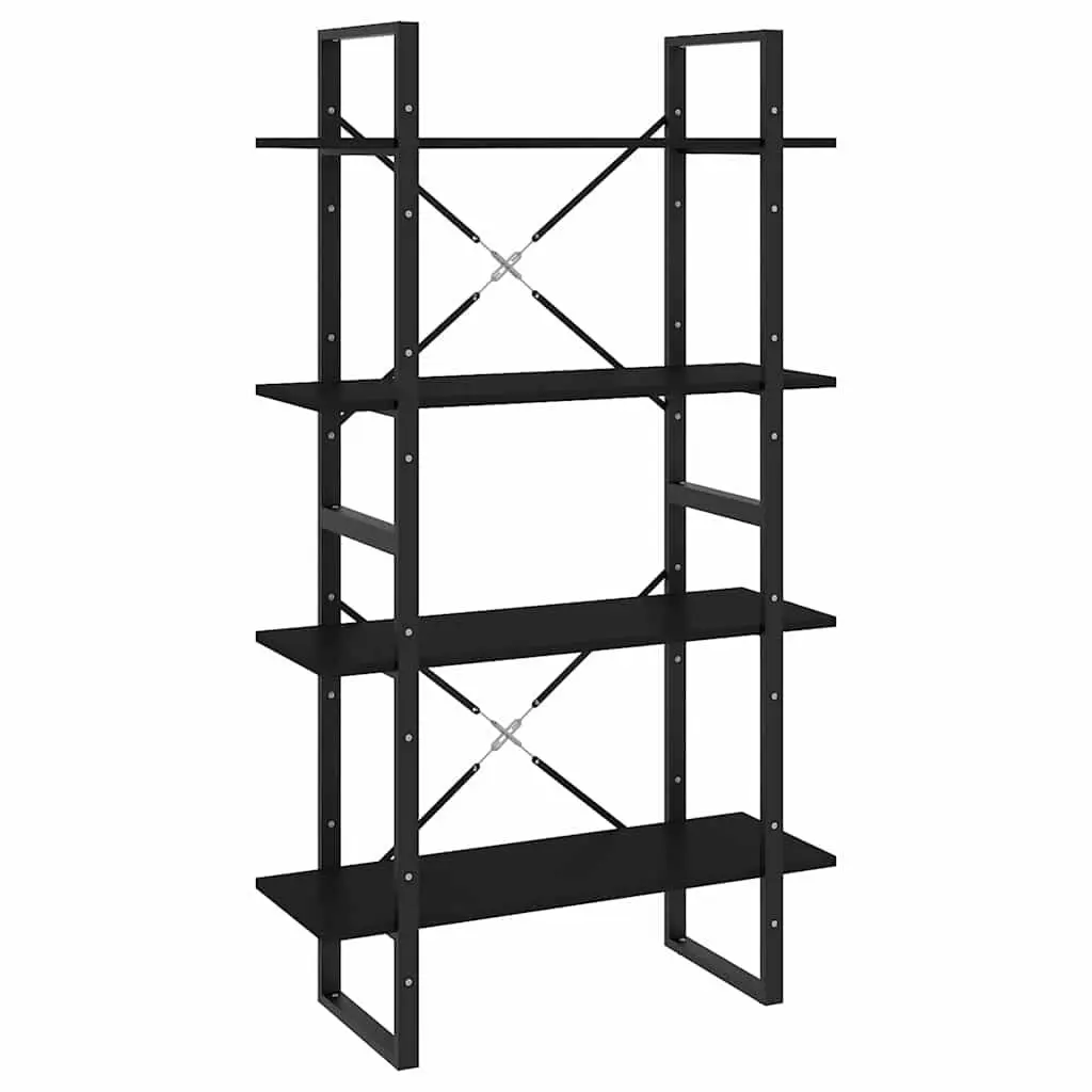 4-Tier Book Cabinet Black Engineered Wood Storage Unit