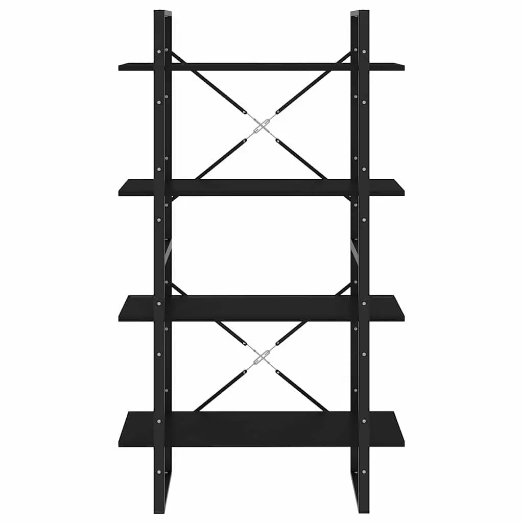 4-Tier Book Cabinet Black Engineered Wood Storage Unit