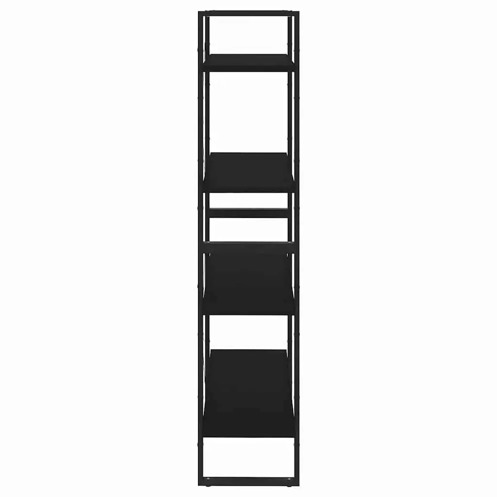 4-Tier Book Cabinet Black Engineered Wood Storage Unit
