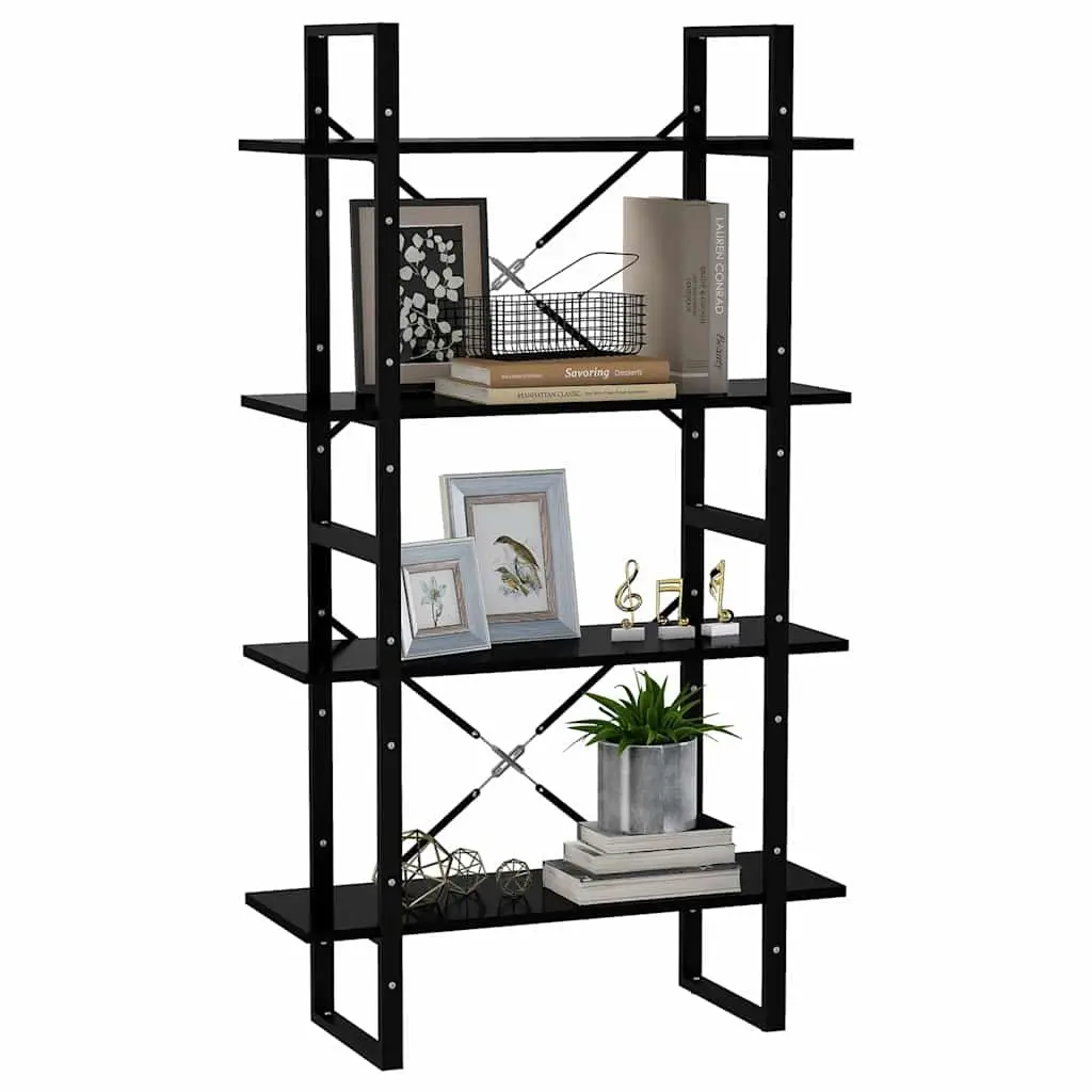 4-Tier Book Cabinet Black Engineered Wood Storage Unit