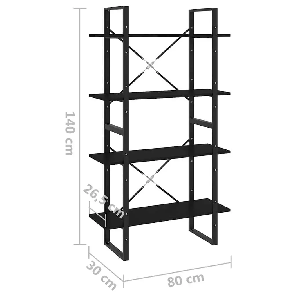 4-Tier Book Cabinet Black Engineered Wood Storage Unit
