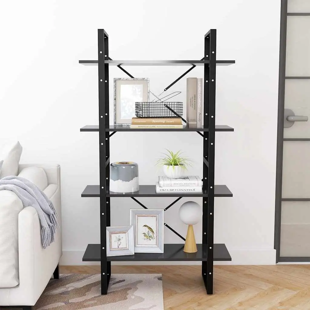 4-Tier Book Cabinet Grey Engineered Wood Shelving Storage Unit Display Shelf